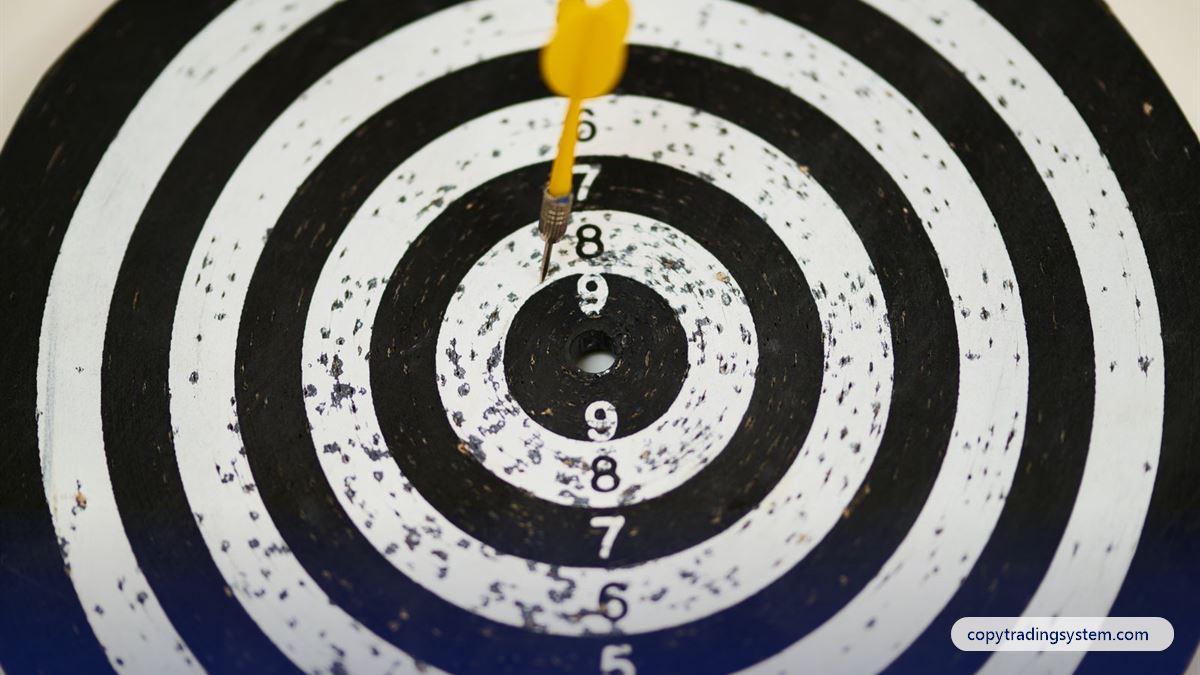 Copy trading profit target: a dart on a black and white target board