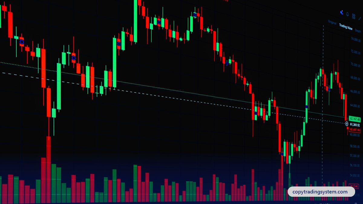 MT5 copy trading: a forex candlestick chart on a trading screen